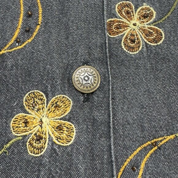Vintage Floral Embroidered Denim Jacket L Artsy Funky Festival Boho Whimsy Y2k - Picture 7 of 16